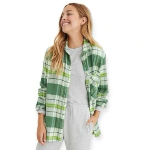 aerie Tops - 💖AERIE Anytime Boyfriend Plaid Button Down Top Green Womens L Fall Boho